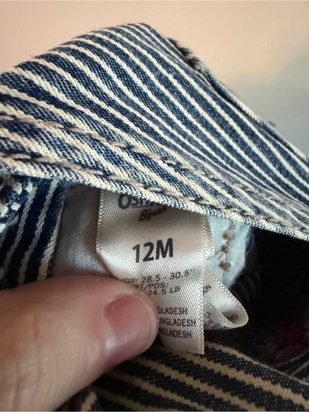 OshKosh B'gosh Blue and White Stripe Train Patch Overalls - Picture 4 of 4